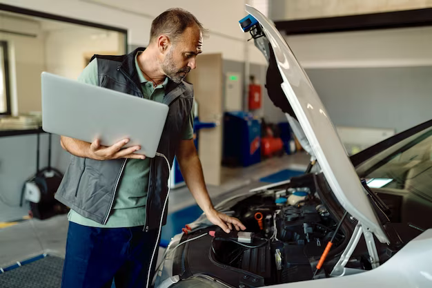 A man installs a chip in a car